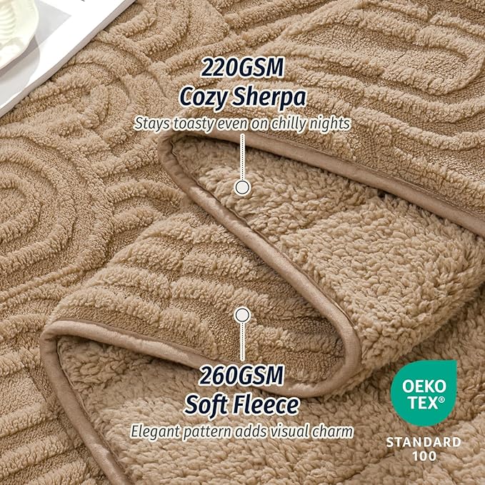 Wemore Jacquard Fleece Weighted Blanket Queen Size 60" x 80" 15lbs, Ultra Soft Cozy Sherpa Weighted Blankets for Adults, Ultra Fuzzy Heavy Blanket for Sleep, Fluffy Warm Throw for Bed, Brown