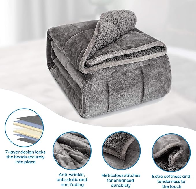 Cottonblue Weighted Blanket 15lbs 80x87 Inches for Queen King Size Bed, Ultra Soft Sherpa Fleece Weighted Throw Blankets for Relax and Sleep, Cozy Warm Comfort Heavy Bed Blankets, Grey