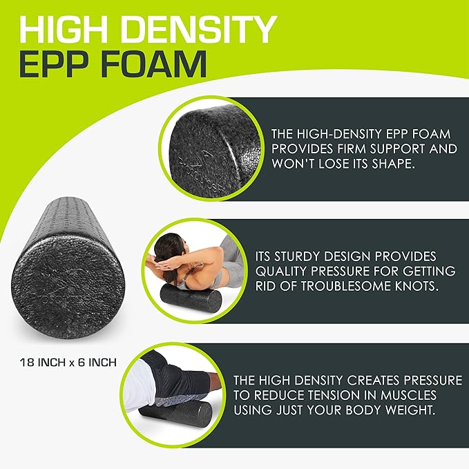 ProsourceFit High Density Foam Rollers Long, Firm Full Body Athletic Massage Tool for Back Stretching, Yoga, Pilates, Post Workout Muscle Recuperation