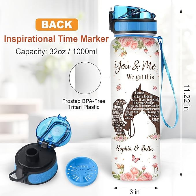 Hyturtle Personalized You And Me We Got This 32Oz Liter Motivational Water Bottle, Customized Name With Time Marker, Gifts For Couple Boyfriend Girlfriend Horse Lovers On Birthday, Mother's Day