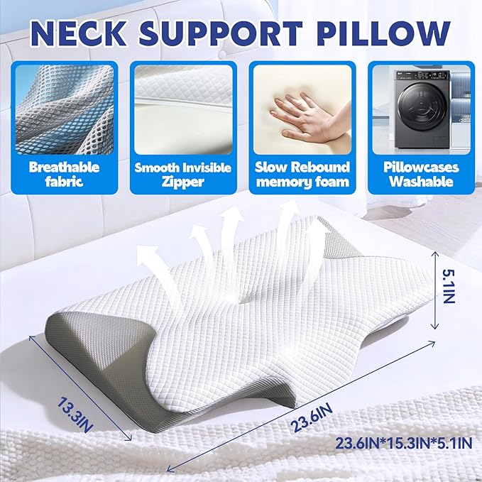 Neckhaven Pillow Snoring for Sleeping Ergonomic Sleep Apnea Pillow with Memory Foam Cervical Neck Pillow for Pain Relief with Pillowcase (Gray)