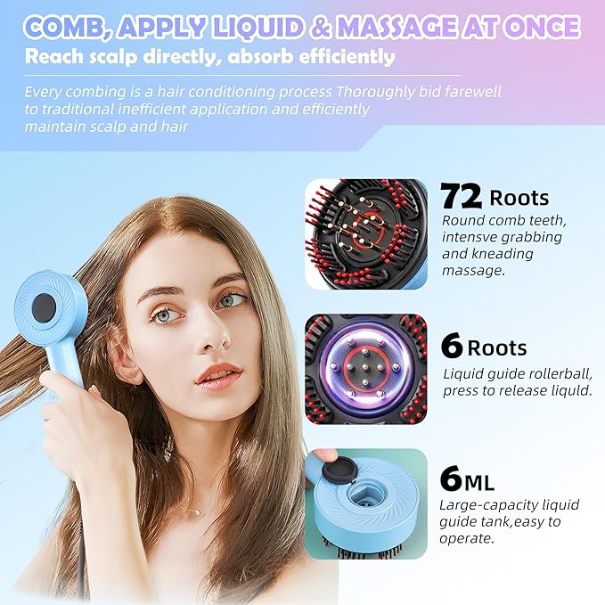 3-in-1 Hair Oil Applicator & Cordless Electric Head Massager,Electric Scalp Massager,IPX7 Waterproof, Portable Scalp Brush for Home & Travel
