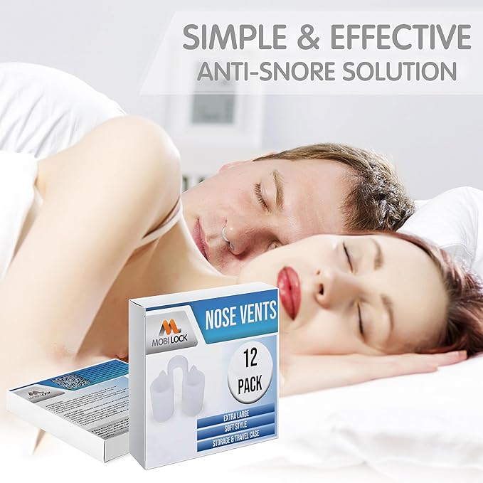 Nose Vent Sinus Relief Dilator (Pack of 12 XL Size) Soft Vents - A Simple Solution for Nasal Snorers - Reusable Snoring Device to enjoy a peaceful night's sleep - by Mobi Lock
