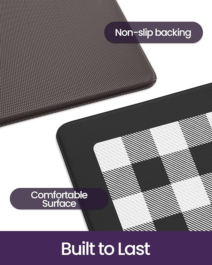 DEXI Kitchen Mats Cushioned Anti Fatigue, 23x86 Floor Padded Runner Rug Non Slip, Waterproof Standing Comfort Memory Foam for Front Sink Laundry, Black