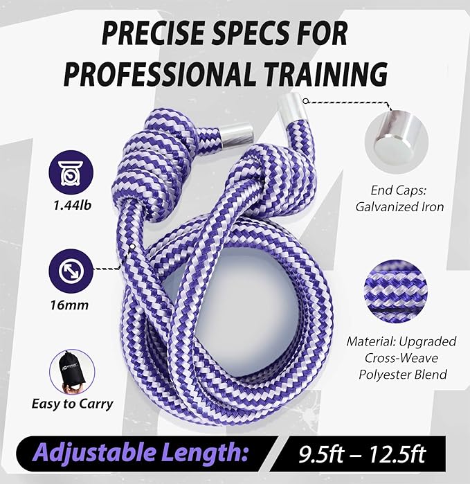 Flow Rope Weighted Fitness Jump Rope for Women Men Workout, Adjustable 1.44lb Heavy Rope for Adult Exercise, Mobility & Coordination Training at Home Gym & Outdoors