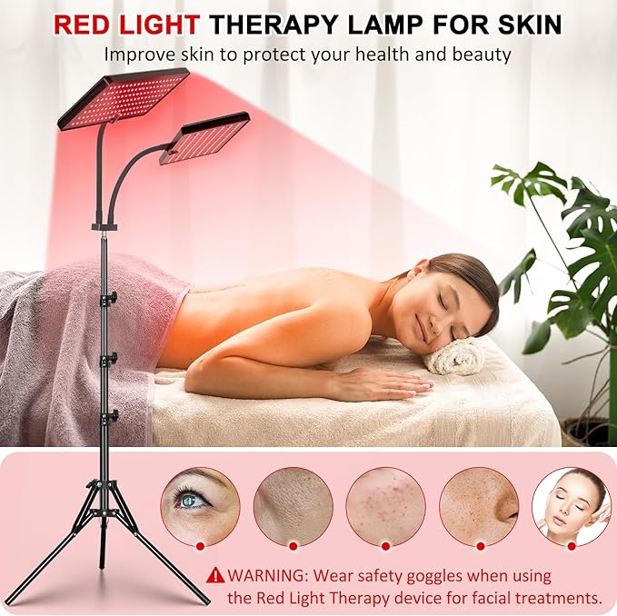 Red Light Therapy Lamp, Infrared Light Therapy Device with Stand, 660nm Red and 850nm Near Infrared Red Light Therapy for Body and Face Pain Relief Skin Care(Dual Lamps)