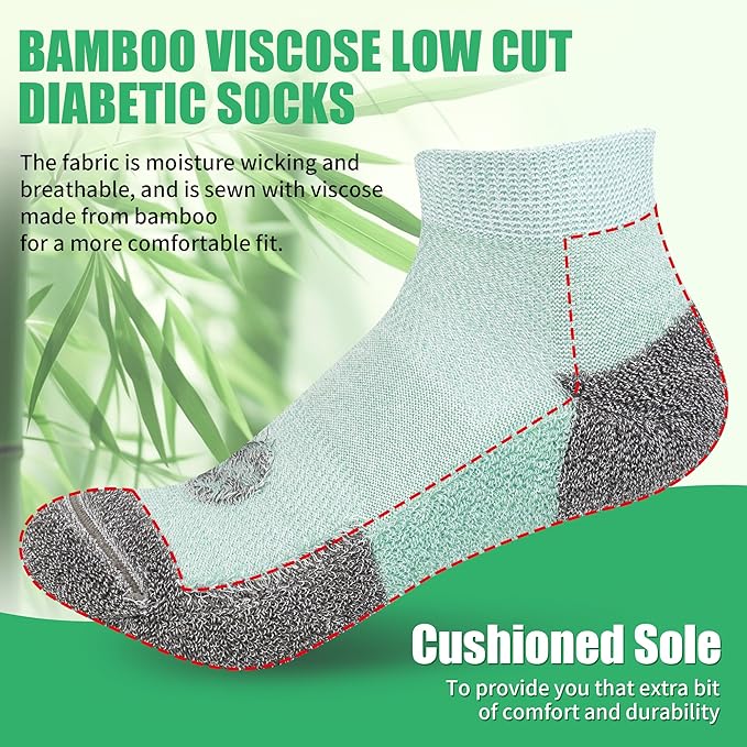 Diabetic Socks for Men,4 & 6 Pairs Low Cut Bamboo Viscose Wide Mens Diabetic Socks Size 9-11 10-13