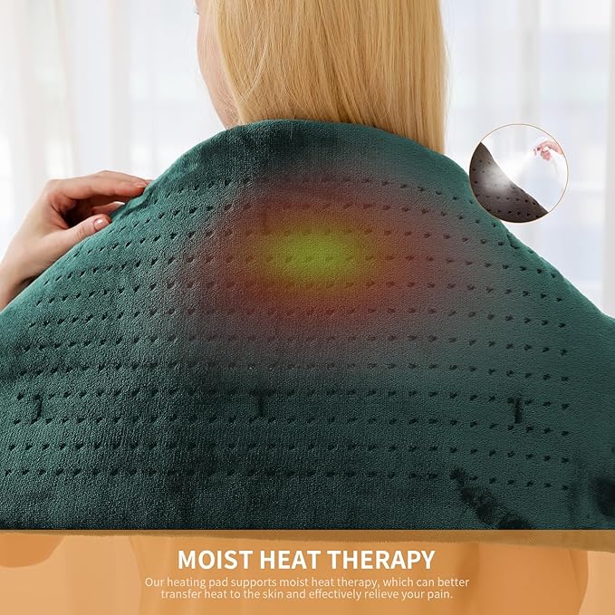 Massaging Weighted Heating Pad - Electric Heating Pad for Back Pain Relief with Massager, 3 Heat, 6 Massage, Auto Off, Extra Large Vibrating Heat Pad for Shoulder Neck (Hunter Green, 12"×24")