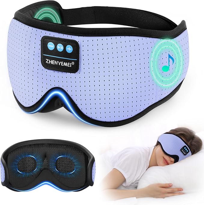 Sleep Mask with Bluetooth Headphones, 3D Bluetooth Wireless 5.4 Blackout Eye Mask with Timer, Breathable Cotton Sleeping Headphones for Side Sleeper, Travel, Meditation, Gifts for Men Women, Purple
