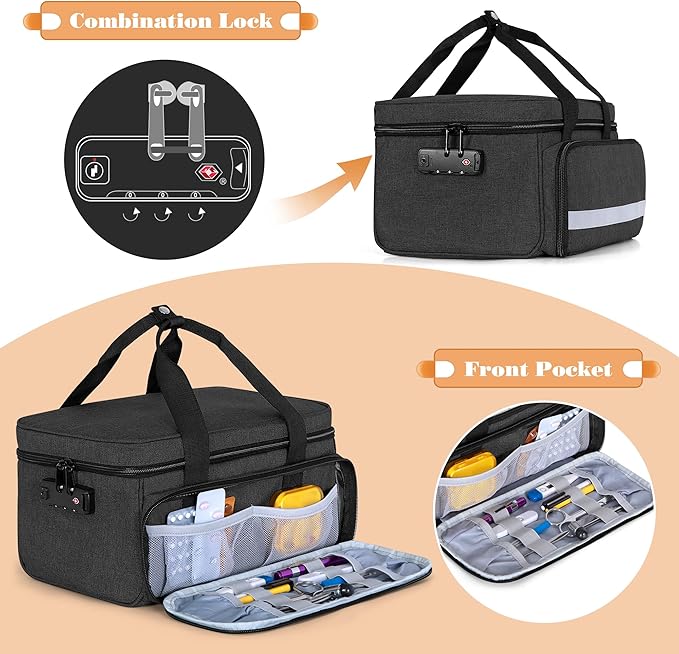 CURMIO Pill Bottle Organizer Storage, Medication Lock Box for Pill Organizer and Medical Supplies, Black (Patented Design)