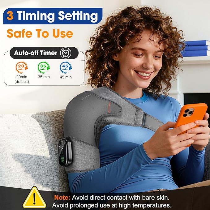 Upgraded Cordless Shoulder Heating Pad with Vibration, Rotator Cuff Pain Relief Pad with 4 Motors & Larger Heating Area, 5 Heat & Vibration Modes & 3Timer, 5000mAh Battery, Portable Shoulder Massager