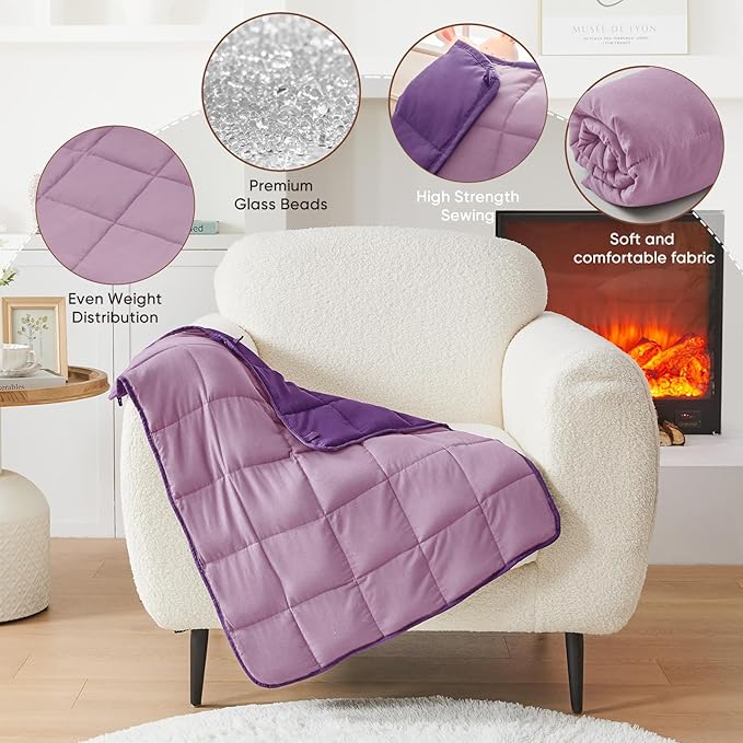 Purple Weighted Lap Blanket for Adults 5lbs, 29"x33" Cooling Heavy Throw Blanket, Portable Travel Weighted Blankets, Soft Small Blankets Gift for Sleeping