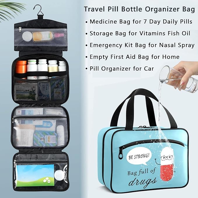 Naanle Pill Organizer Bag Travel Pill Bottle Medicine Organizer Home Storage Medication Bag for Vitamin Supplements, Cute Cartoon Pill Empty First Aid Bag for Car Camping, 1.0 Count