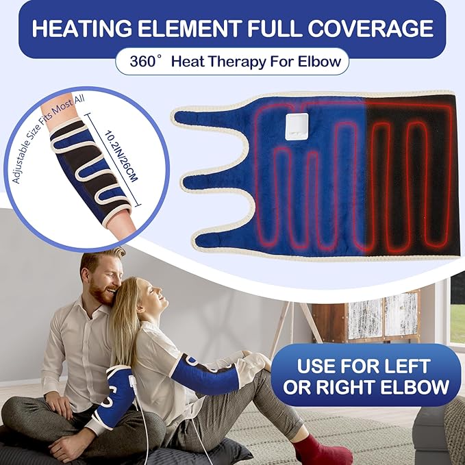 JOBYNA Elbow Heating Pad, Adjustable Tennis Elbow Pad for Men Women, 86℉-158℉ & Auto Shut Off, Arm Heat Therapy for Golfer's Elbow, Bursitis, Sprains, Strains, Tendonitis, and Arthritis
