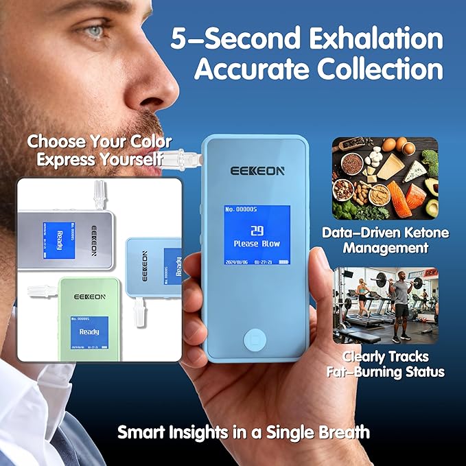 KetoTracker Ketone Breath Meter, Ketone Meter for Ketosis Monitoring, Breath Ketone Tester, No Strips Needed, 1-Button Management with 10pc Mouthpieces(Blue)