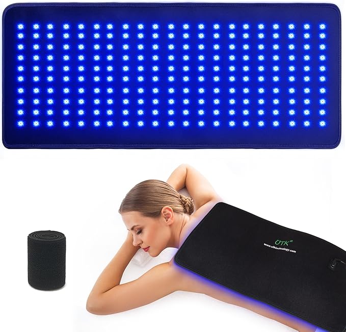 UTK 23" x 12" Large Red & Blue Light Therapy Pad for Body, 470nm 660nm 850nm Near Infrared Light Therapy Wrap for Back Shoulder Knee Muscle Joint, 210 pcs 3 in 1 LEDs, Adjustable Timer & Intensity