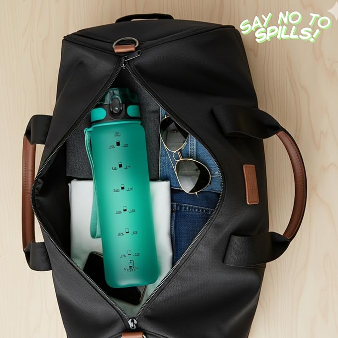 32oz Titan Water Bottle with Time-Marked, 2 Lids (Fast Flow & Straw) - BPA/BPS Free, Leak-Proof, Airtight, Reusable Water Bottle - Perfect for Sports, Hiking (Green)