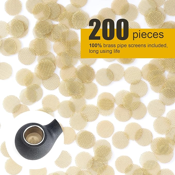 Scotte 200 pcs 3/8 Inch Brass Pipe Screens,9.5mm(0.375in) Metal Pipe Filter Screen with Storage Box