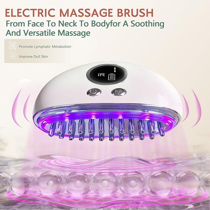 Lymphatic Contour Face Brush - Electric Face Massager with 9-Level Vibration & Microcurrent for Lymphatic Drainage, Puffiness Reduction, Double Chin and Jawline Sculpting (White)