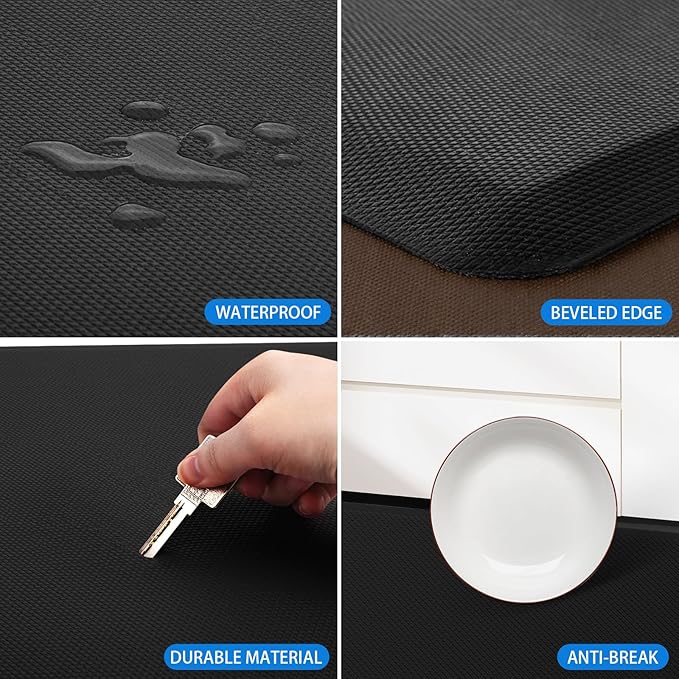 HappyTrends Kitchen Mat Cushioned Anti-Fatigue Rug Non-Slip Kitchen Rugs Stain Resistant Ergonomic Comfort Mat for Floor, Office, Sink, Laundry (17.3"x 47", Black)
