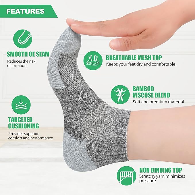 Diabetic Socks for Men,4 & 6 Pairs Low Cut Bamboo Viscose Wide Mens Diabetic Socks Size 9-11 10-13