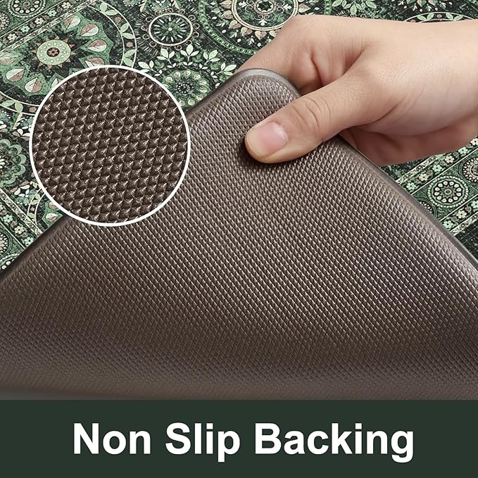 KIMODE Kitchen Mats for Floor Anti Fatigue, Farmhouse Green Kitchen Rugs Sets of 2, Cushioned Kitchen Floor Mats, Comfort Standing Mat for Sink, Laundry, Office, Desk 17"x59"+17"x29"