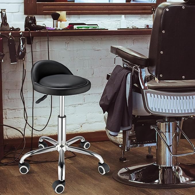 Swivel Rolling Stool with Wheels Height Adjustable Stool Chair Drafting Chair with Backrest Stable Base Foot Black
