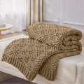 Knitted Weighted Blanket for Adult, Chunky Knit Weighted Throw for Sleep 48"*72" 10lbs, Cooling Breathable Heavy Blanket for Hot Sleepers, Machine Washable Fall Blanket for Room Decor(Beige)