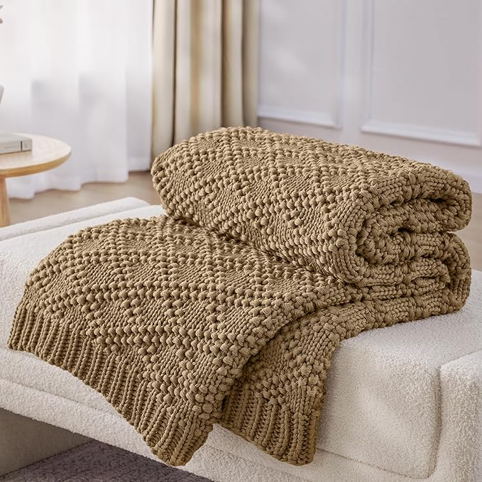 Knitted Weighted Blanket for Adult, Chunky Knit Weighted Throw for Sleep 48"*72" 10lbs, Cooling Breathable Heavy Blanket for Hot Sleepers, Machine Washable Fall Blanket for Room Decor(Beige)