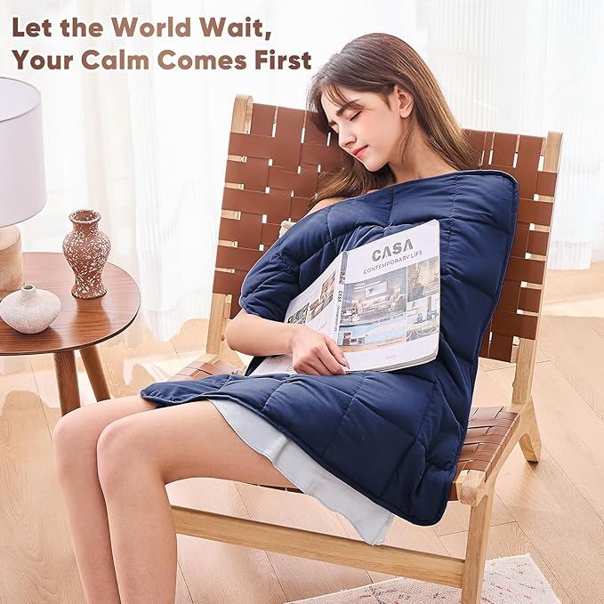 Weighted Lap Blanket for Adults 7lbs, 24"x29" Cooling Heavy Throw Blanket, Portable Travel Weighted Blankets, Soft Small Blankets Gift for Sleeping, Navy Blue