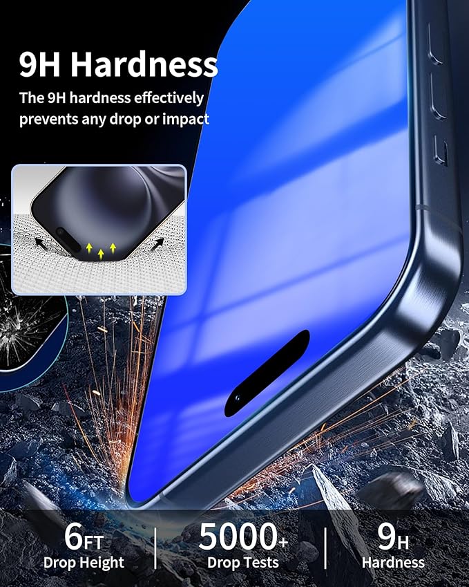 Privacy Screen Protector for iPhone 16 Tempered Glass for, 2 Pack 25 Degree Anti-Spy Gradient Colorful Anti-Blue Light Eye Protection with Installation Frame Case Friendly (6.1 inch Blue)