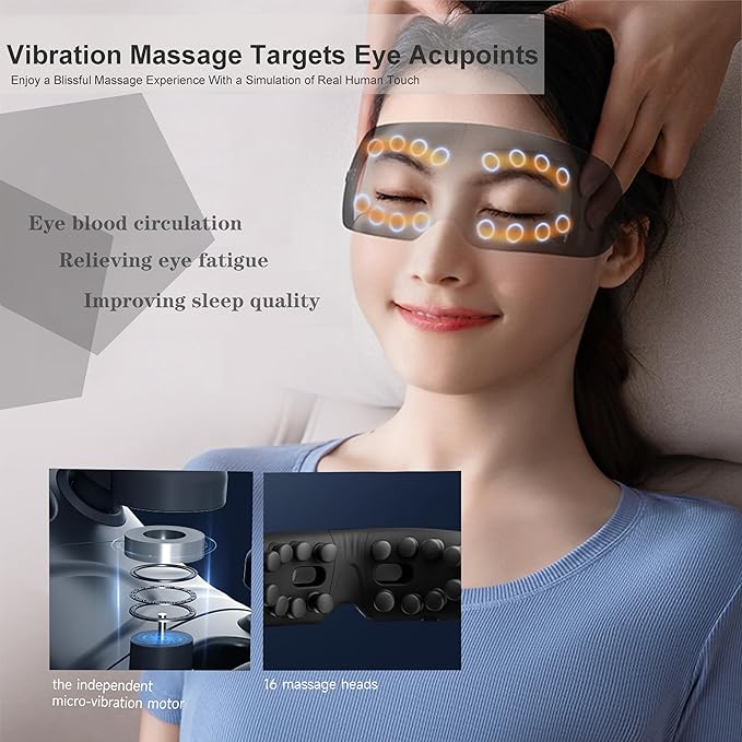 Eye Massager with Heat and Vibration for Migraines - Heated Mask for Sinus Relief and Eye Strain Reduction - Black