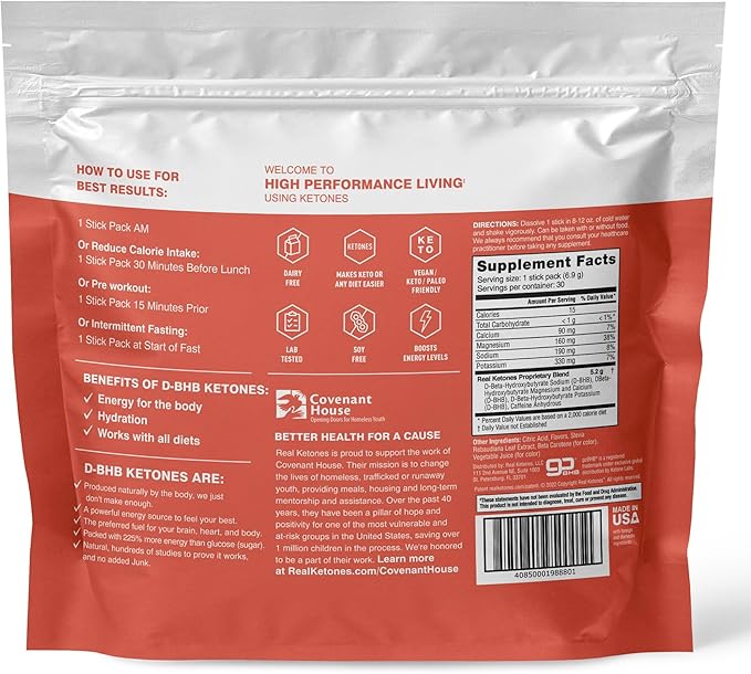 Real Ketones BHB Exogenous Ketones Drink Mix Packets Keto Electrolytes Powder Packets No Sugar with 4 Main Fasting Electrolytes Plus Hydrating Patented Keto BHB - 30 Count Peach Caffeine (Pack of 3)