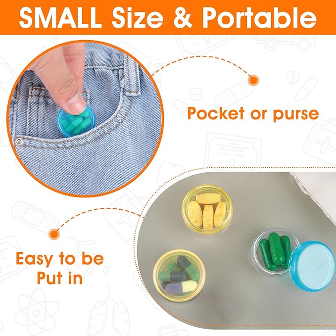 Small Pill Organizer Box, 5 Pcs Travel Pill Case Holder Portable Daily Mini Pills Container BPA Free Medicine Storage Container for Purse Pocket Briefcase (Blue/Orange/Yellow/Black/Rose Red)