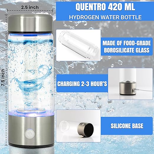 ZEICO Hydrogen Water Generator Bottles – 1680PPB, SPE PEM Technology, 3Min Rapid Hydrogen Water Generator, Portable 420ml Rechargeable Ionizer Machine for Home, Office, Fitness & Wellness (Silver)