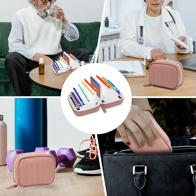A8 Waterproof Pill Organizer Set, Twice-Daily Large Pill Organizer for Seven Days, Pill Storage with 14 Color-Coded Pouches, Reusable Travel Medicine Organizer