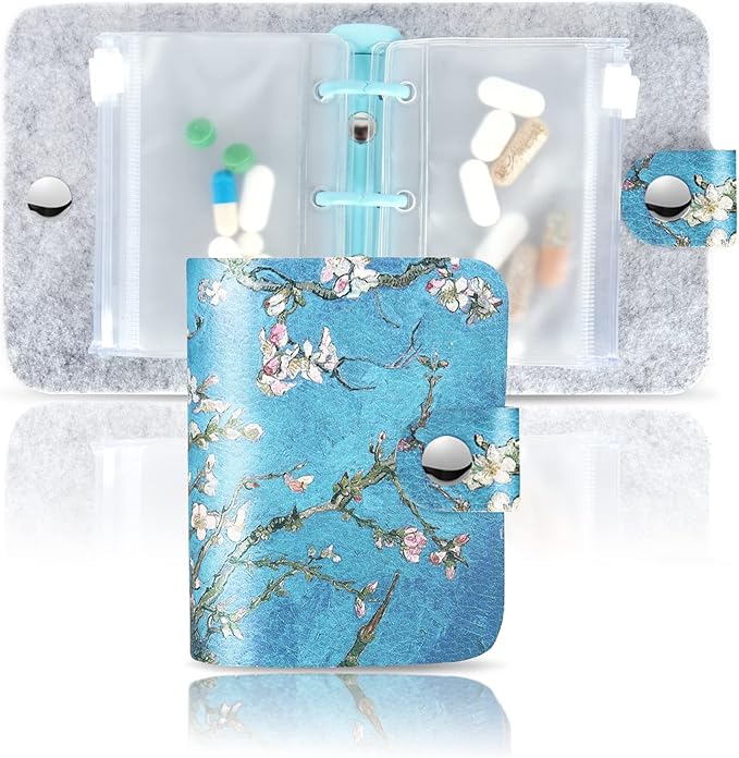 Hennaja Pill Organizer,Pill Pouches Clear Plastic Pill Bags Self Sealing Travel Medicine Organizer Storage (1-Peach Blossom, 1 Pack)