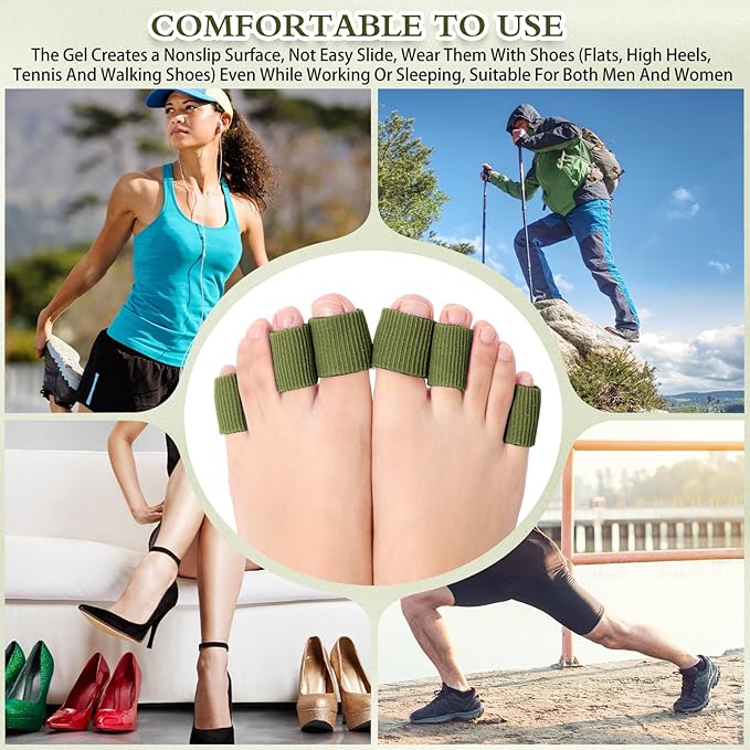 Blulu 24 Pieces Toe Tubes 0.98 Inches Cushion Tube Corn Pads for Toes Sleeves Soft Gel Protectors for Cushions Corns Blisters Calluses 3 Size(Military Green,Assorted Sizes)