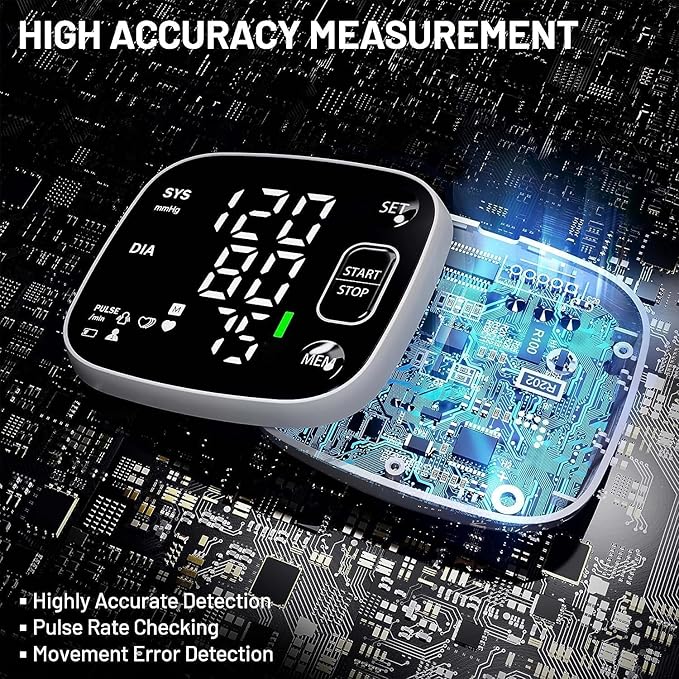 Oklar Blood Pressure Monitors for Home Use Rechargeable Wrist Digital BP Machine Cuff with LED Backlit Display, Voice Broadcast, 240 Memory Storage for 2 Users with Carrying Case