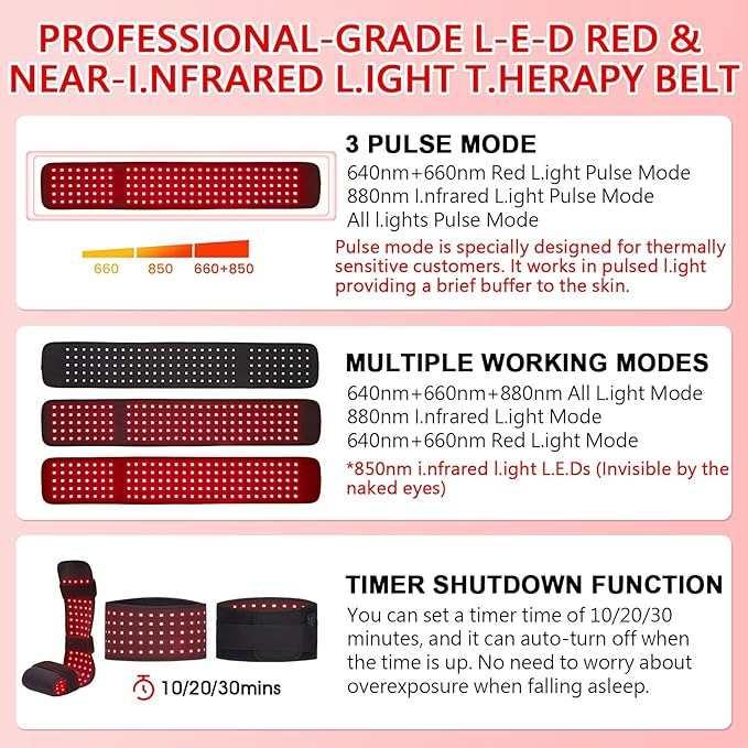 JOBYNA Red L.Ight & I.nfrared L.Ight for Foot or Body, 150PCS 640/660nm Red L.Ight & 850nm I.nfrared L.Ight for Foot, 3 Level Temperature, 10/20/30mins Timer and Pulse Mode