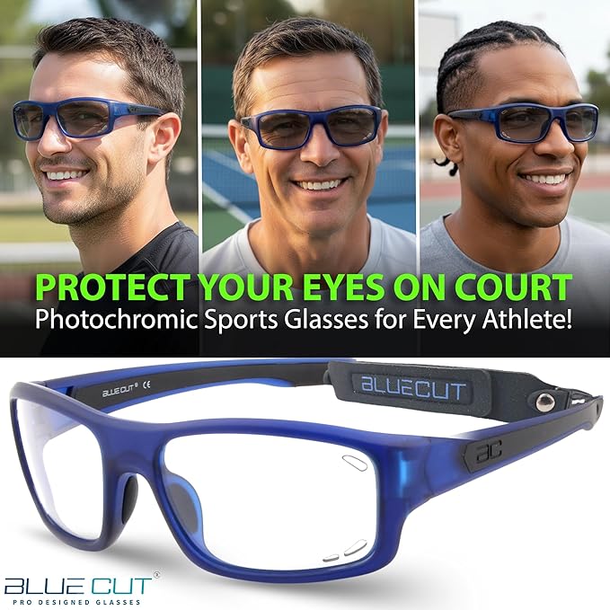 BLUE CUT Sports Protection Goggles, Photochromic Lenses Safety Glasses for Basketball, Pickleball Indoor Outdoor Sports
