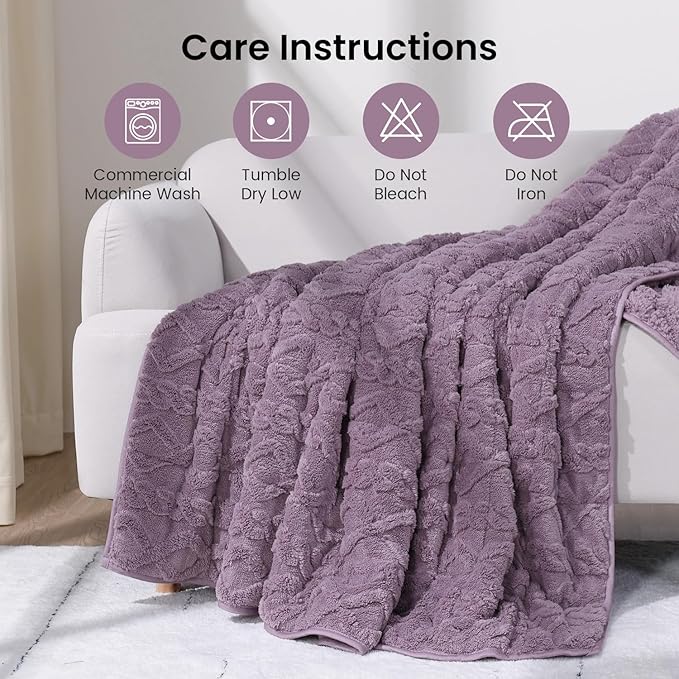 20lbs Weighted Blanket for Adults, Thick Fuzzy Jacquard Sherpa Weighted Blanket Queen Size with Ceramic Beads, Soft Cozy Sofa Bed Blanket for Calming and Relaxing, Purple, 60 x 80 inches