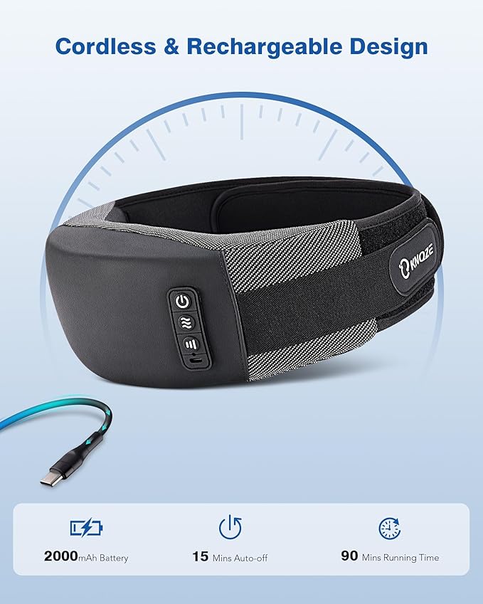 KNQZE Cordless Back Massager Belt for Pain Relief, Stomach Massager for Digestion, Heating Pad with 2 Heating Levels, Slimming Massage Belt with 3 Vibration Modes, Gifts for Women Men