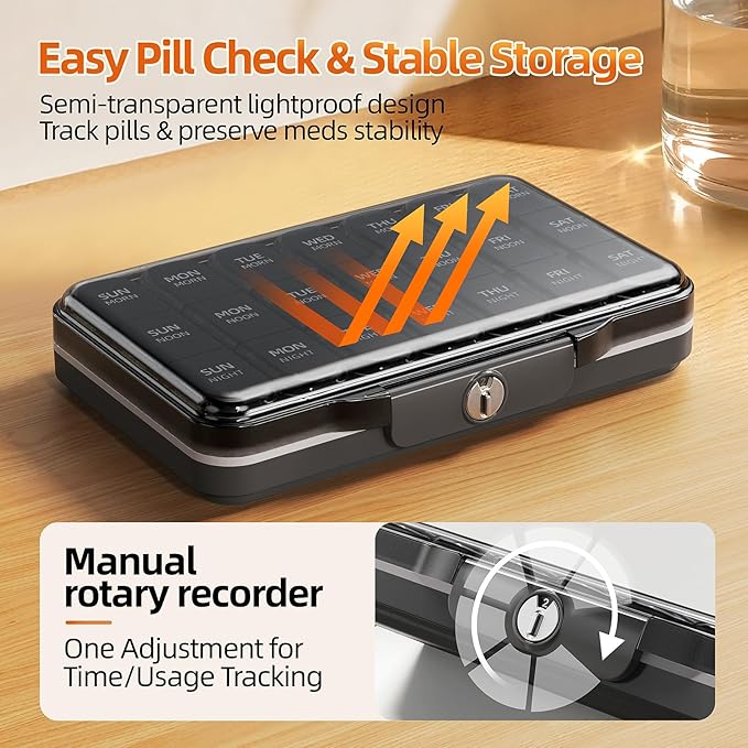 Weekly Pill Organizer 3X a Day, Detachable 7 Day Pill Box 3 Times a Day with Moisture-Proof Design, Portable Light-Proof Daily Pill Case for Pills,Vitamin,Fish Oil and Supplements(Black)