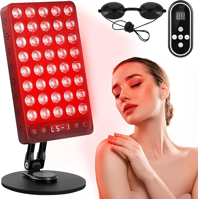 Red Light Therapy, 40 LEDs 660nm Red 850nm Near Infrared Light with Timer, High Power Panel Lamp Device for Body, Skin, Face, Recovery, Improve Sleep (Black)