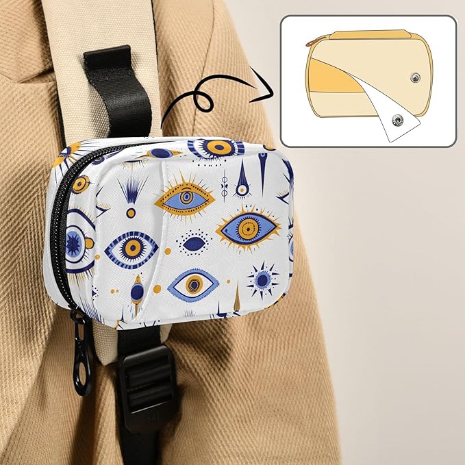 Pill Organizer Case Evil Eyes Pattern Print, Pill Box 7 Days Portable Weekly Pill Purse Pouch
