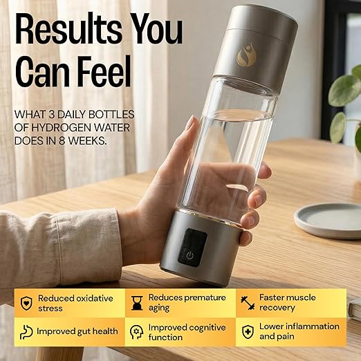 Hydrogen Water Bottle Generator, Up to 6500 PPB Molecular Hydrogen, Independently Lab Tested, SPE/PEM Technology, 12-Hour Retention, 9.5 oz Portable Bottle for Home, Gym, Travel & Office