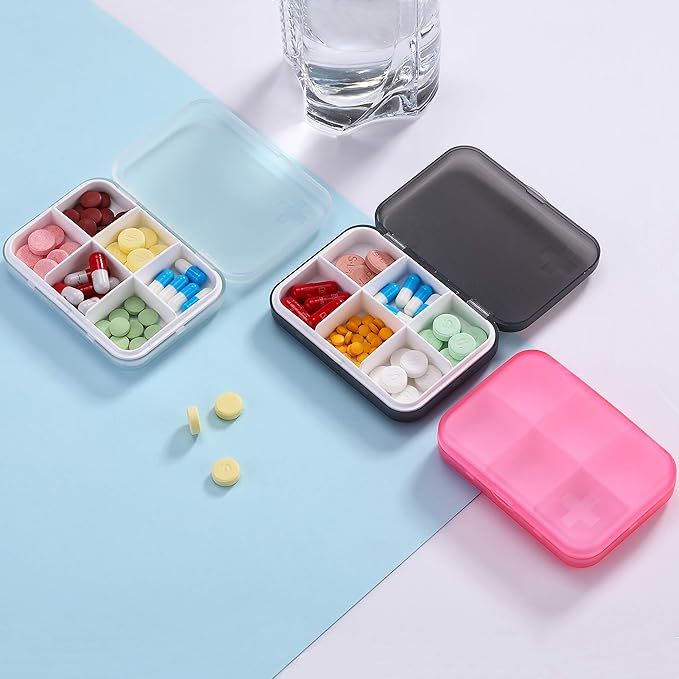 Portable Pill Organizer - Slim Pill Box for Purse or Travel, Compact Pill Case(6 Compartment,White)