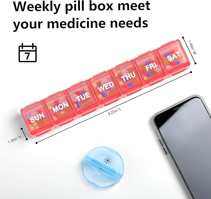 2 Pack Extra Large Pill Organizer, Sukuos Weekly Pill Box, Pill Case, Medicine Organizer for Vitamins, Fish Oils or Supplements