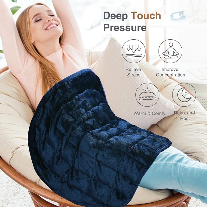Alomidds Weighted Blanket 7lbs for Adults, Cozy Breathable Weighted Lap Blanket, Small Weighted Blanket Travel, Weighted Lap Pad for Relaxing, Sleeping, Navy, 29" x 24"